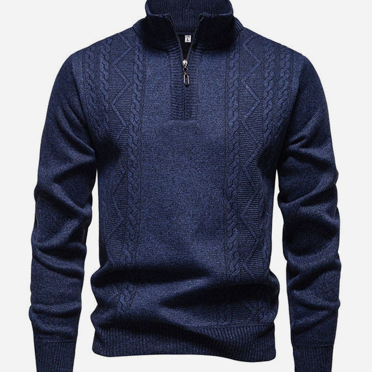 Men's Cable-Knit Quarter-Zip Stand Collar Jumper - Dark Grey