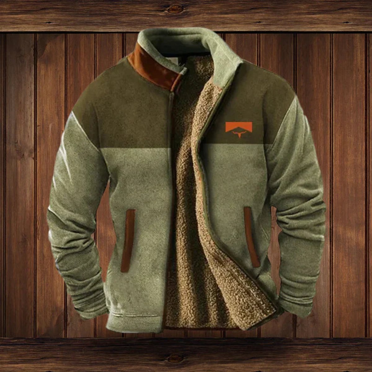 Mens Cardigan Aztec Print Sherpa-Lined Full-Zip Fleece Jacket - Green
