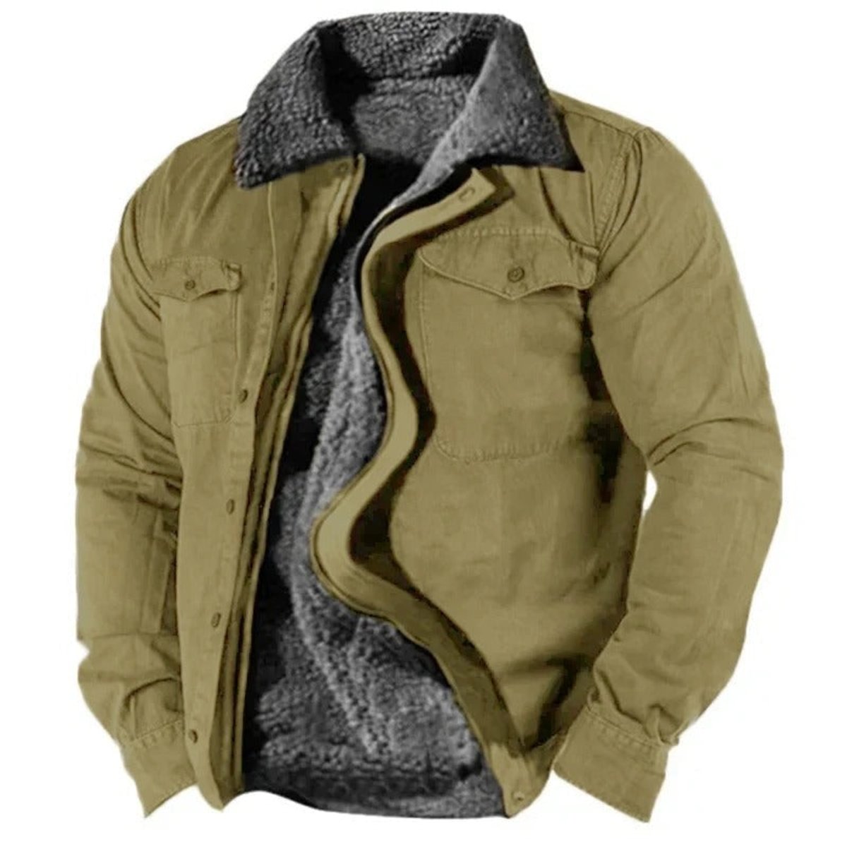 Mens Cardigan Sherpa-Lined Western Shirt Jacket - Green