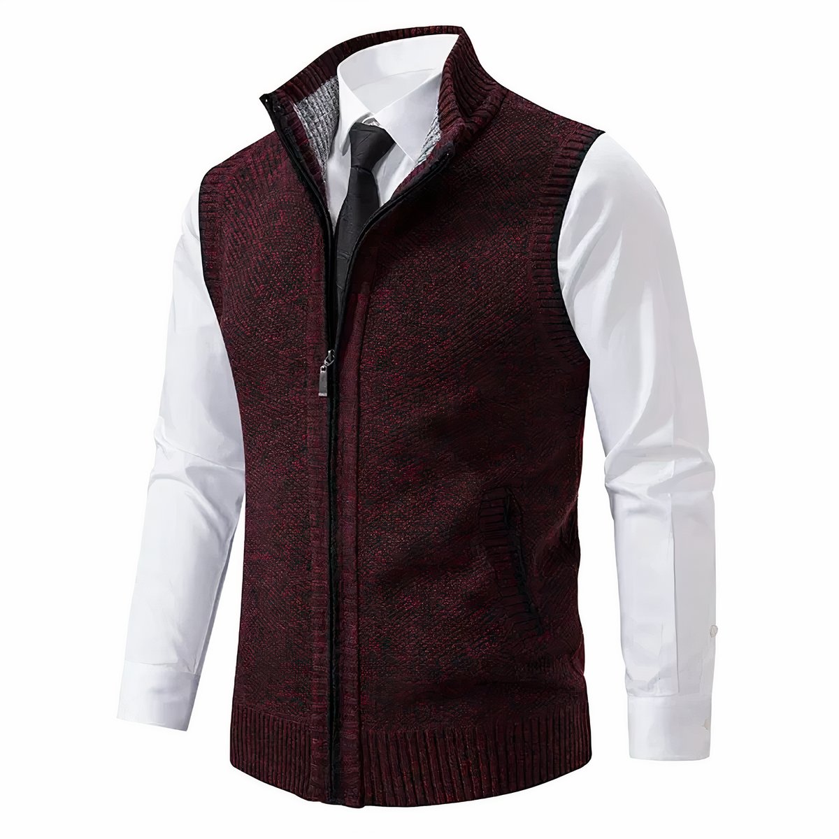 Mens Cardigan Sleeveless Zip-Up Knit Sweater Vest - Red