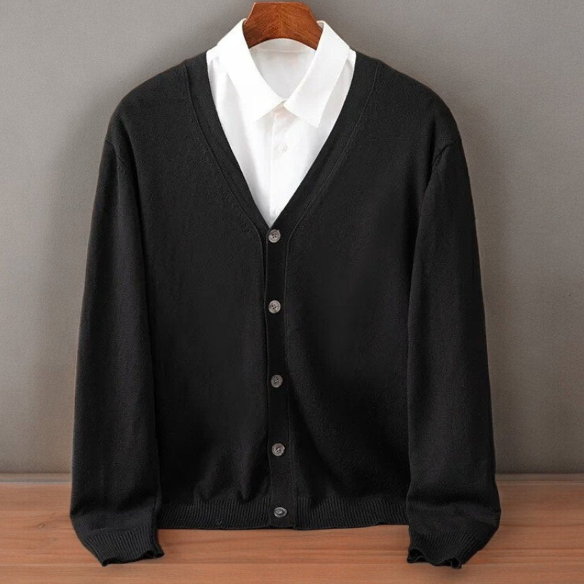 Men's Cashmere Blend V-Neck Button-Up Cardigan Jumper - Black