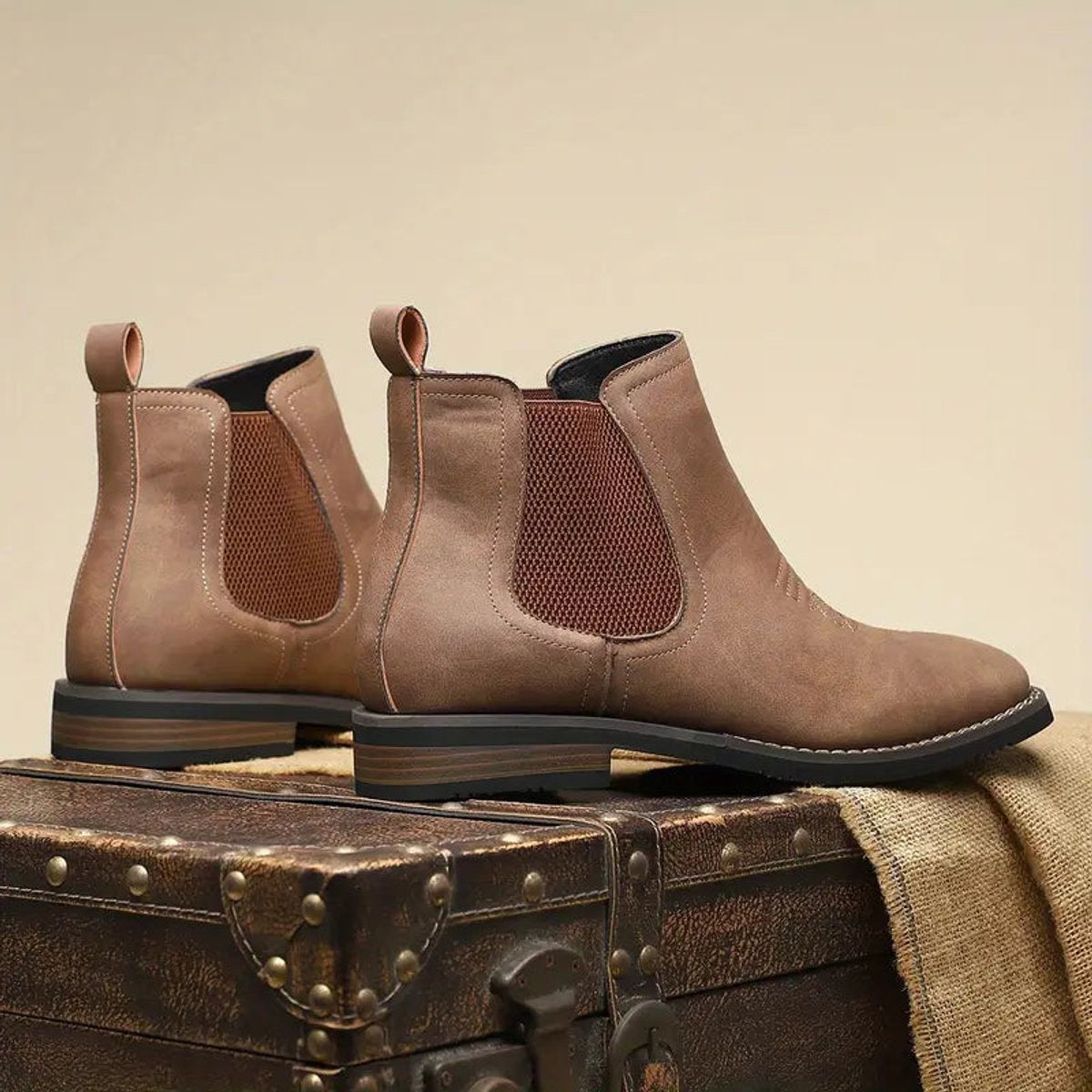 Mens Chelsea Boots Slip-On Western-Stitch Ankle Boot