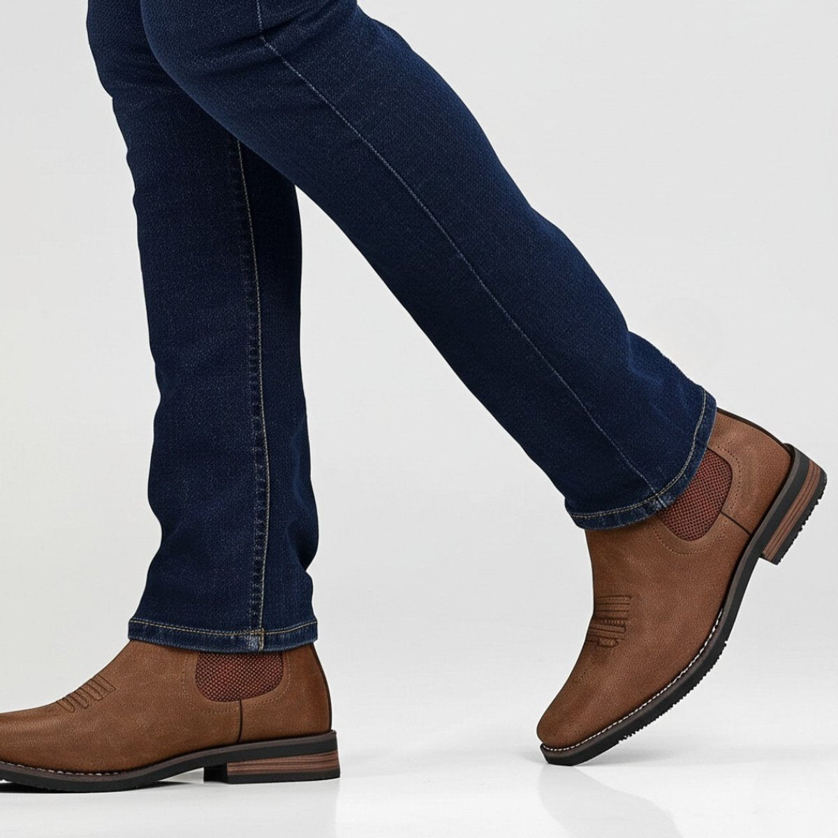 Mens Chelsea Boots Slip-On Western-Stitch Ankle Boot
