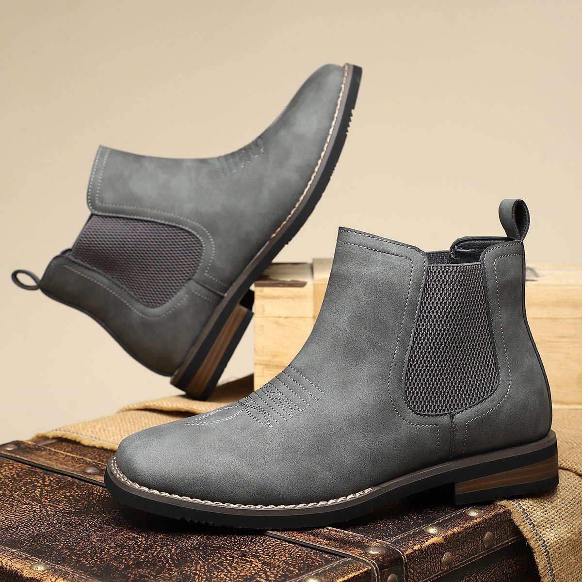 Mens Chelsea Boots Slip-On Western-Stitch Ankle Boot