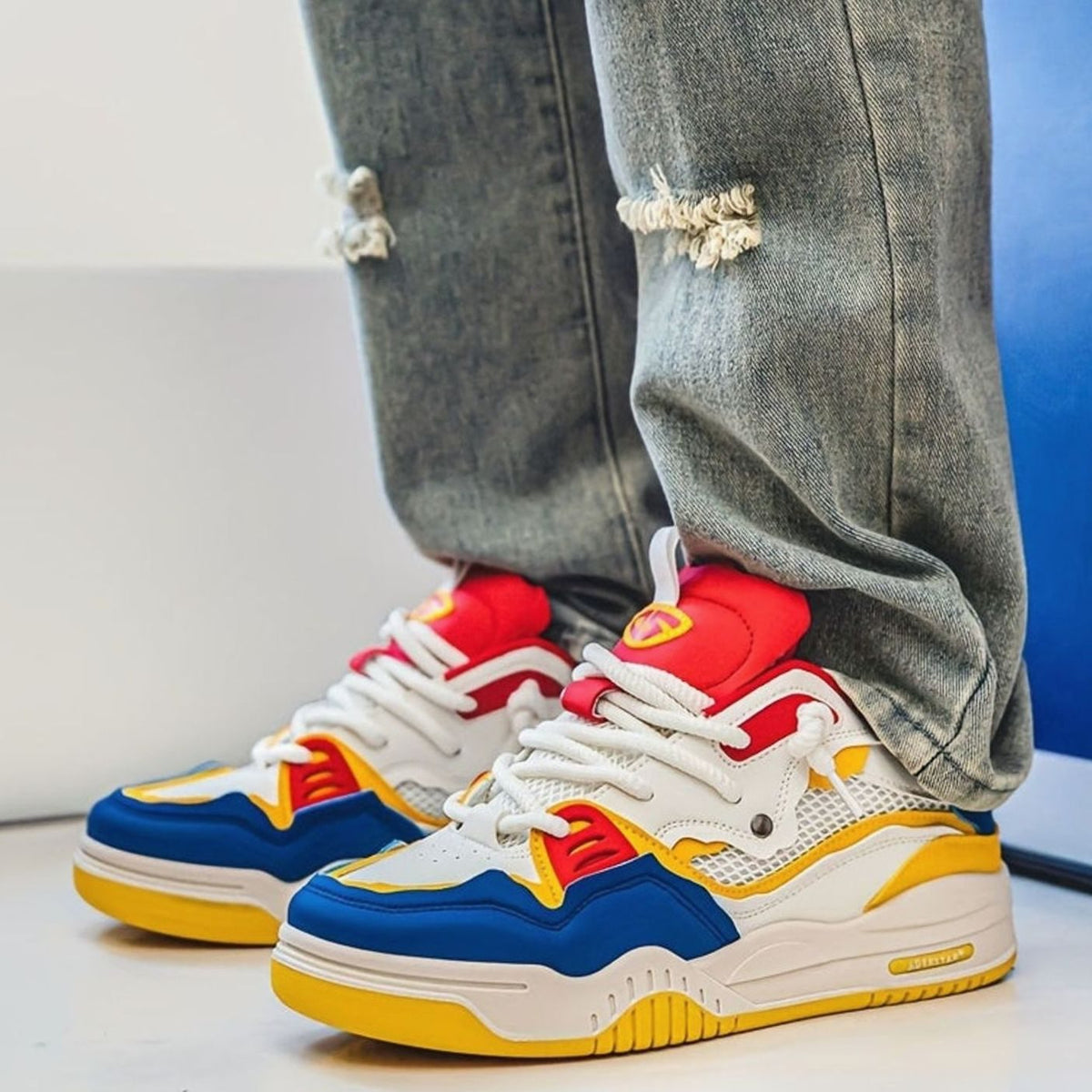 Men's Chunky Low-Top Lace-Up Fashion Trainers - Yellow