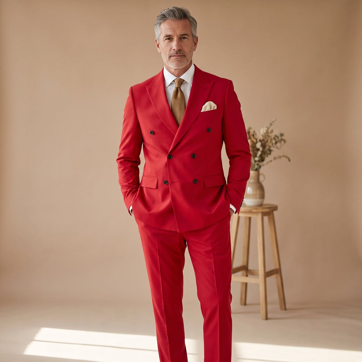 Men's Classic Double-Breasted Tailored Two-Piece Suit - Red