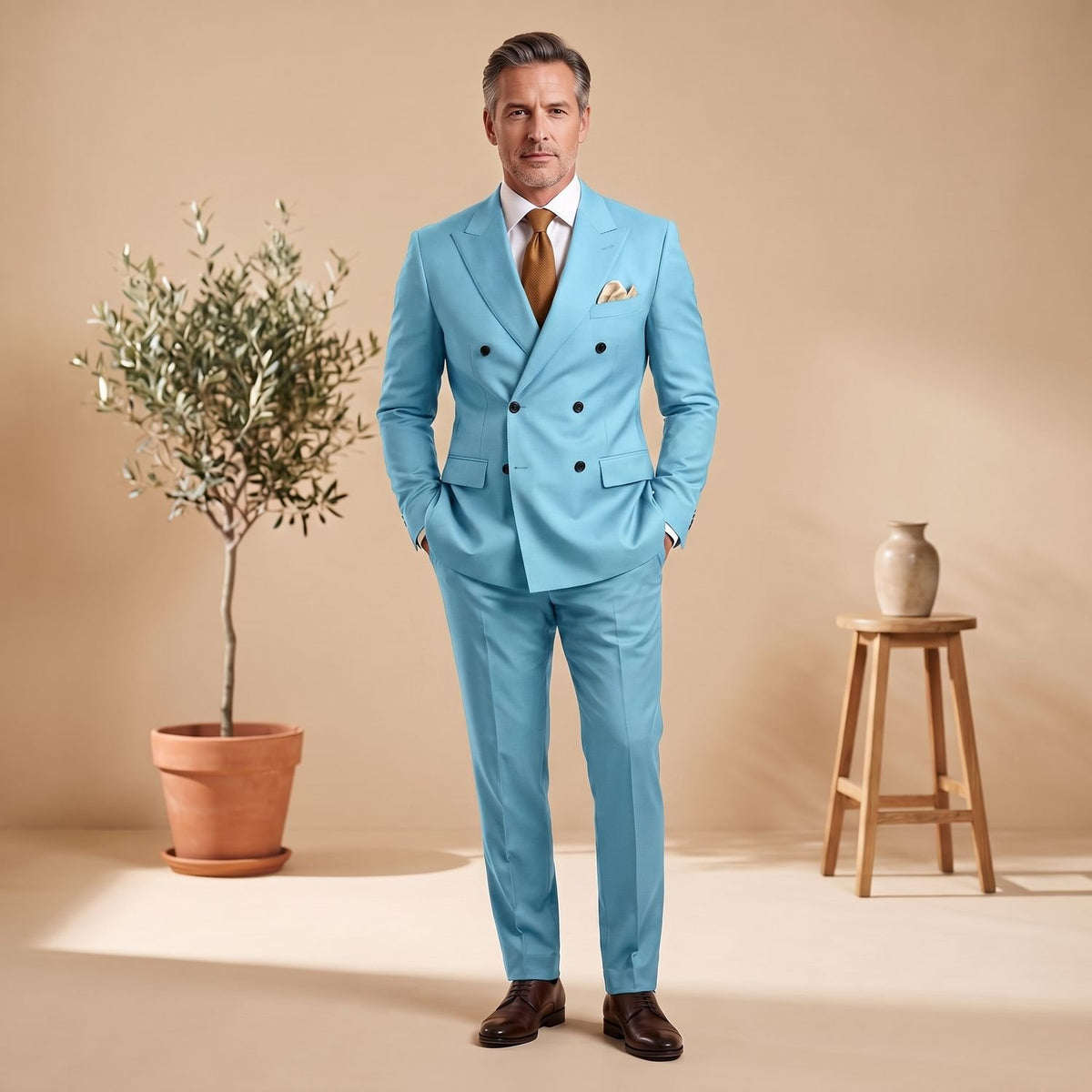 Men's Classic Double-Breasted Tailored Two-Piece Suit