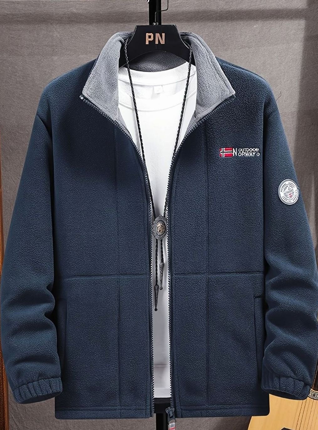 Men's Classic Full-Zip Outdoor Fleece Jacket Stand Collar