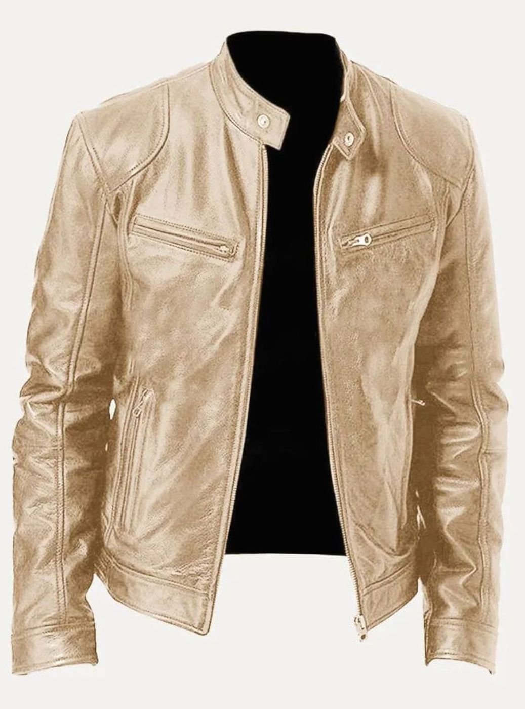 Men's Classic Slim-Fit Zip-Up Moto Style Jacket - Gold