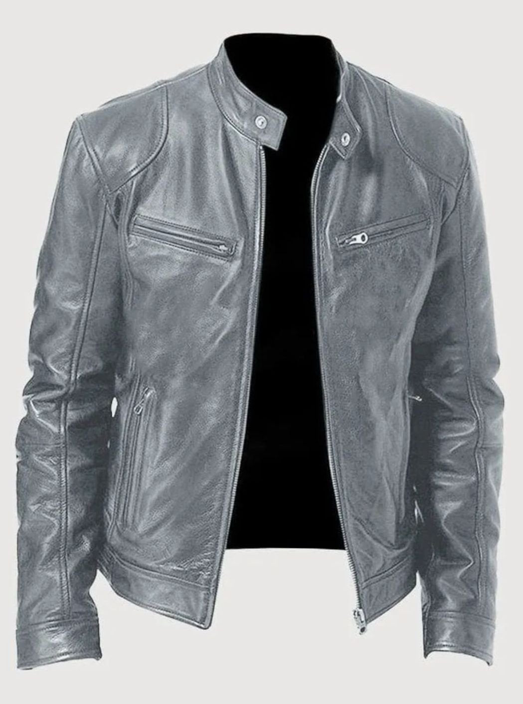 Men's Classic Slim-Fit Zip-Up Moto Style Jacket - Grey