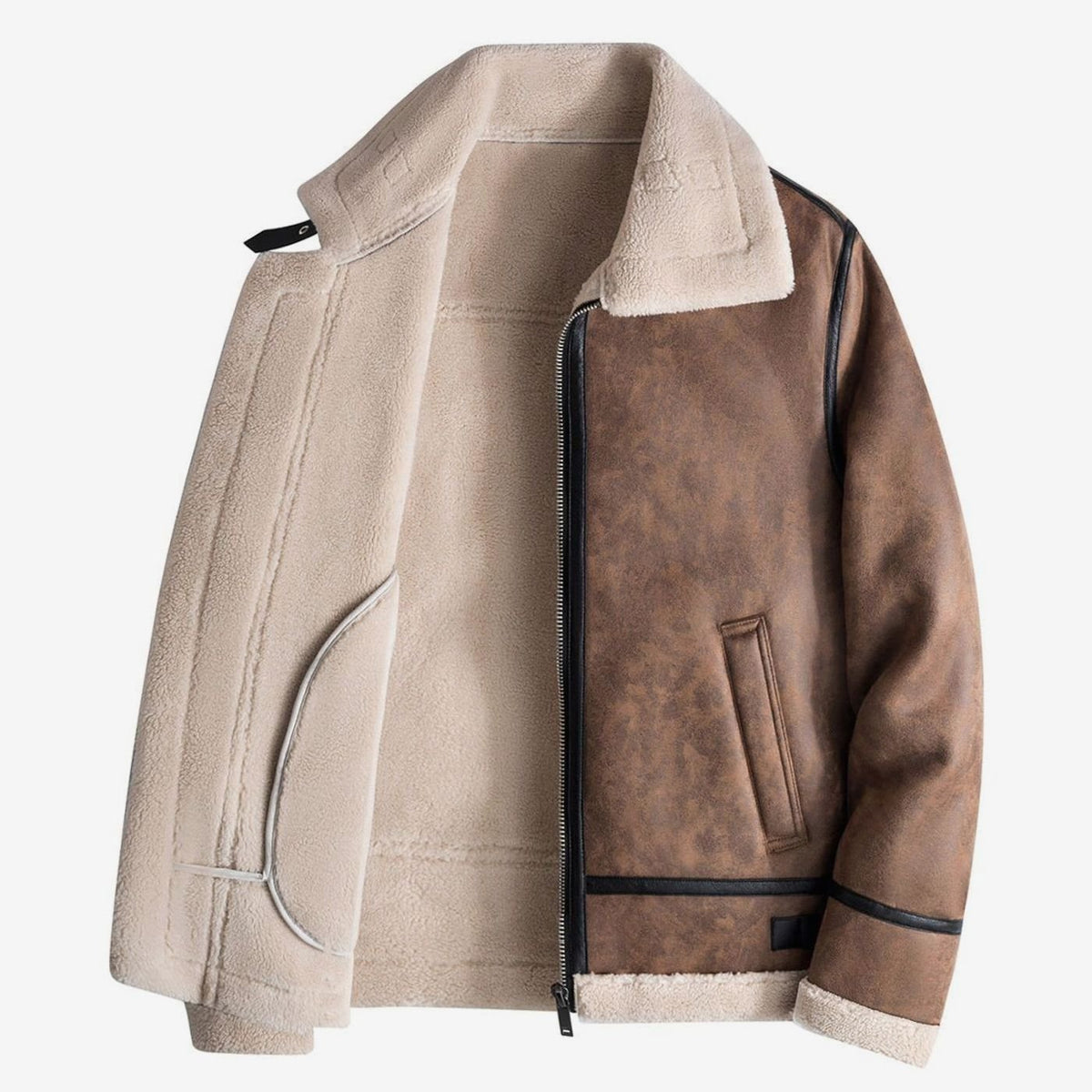 Men's Coats & Jackets Faux Shearling Zip-Up Aviator Jacket - Brown