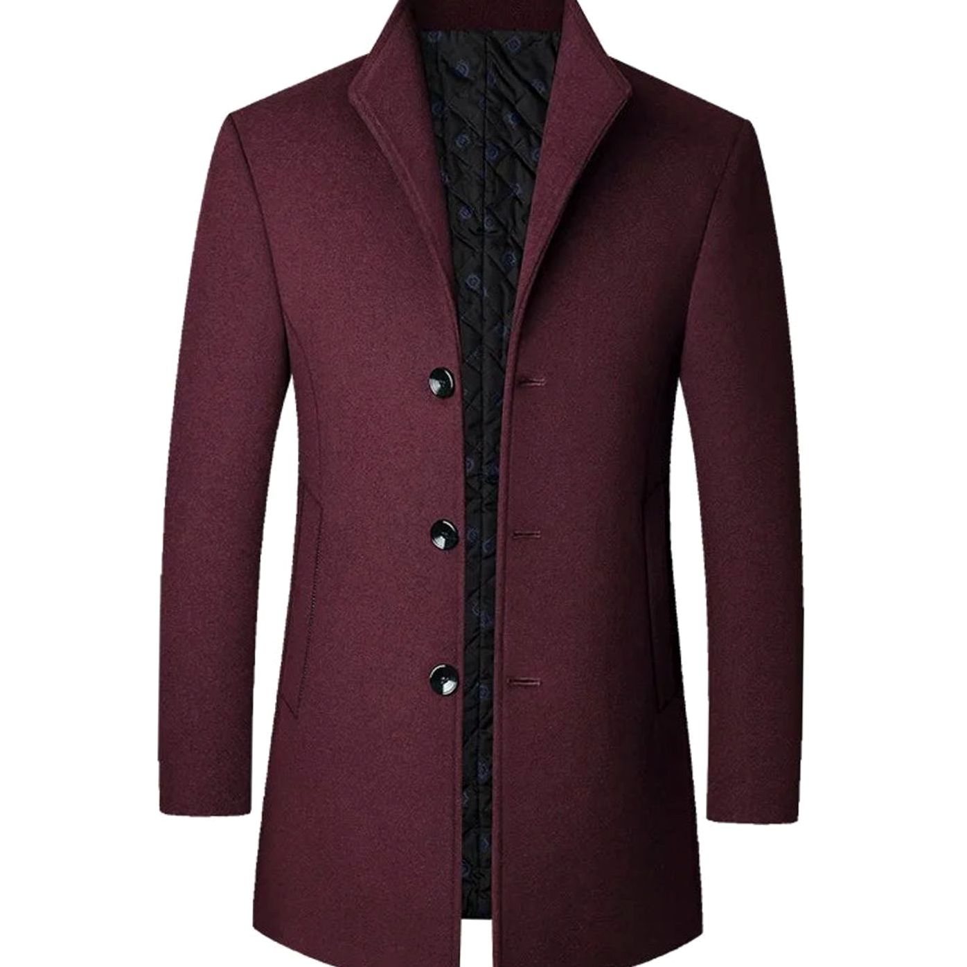 Men's Cold Weather Tailored Wool Overcoat - Burgundy