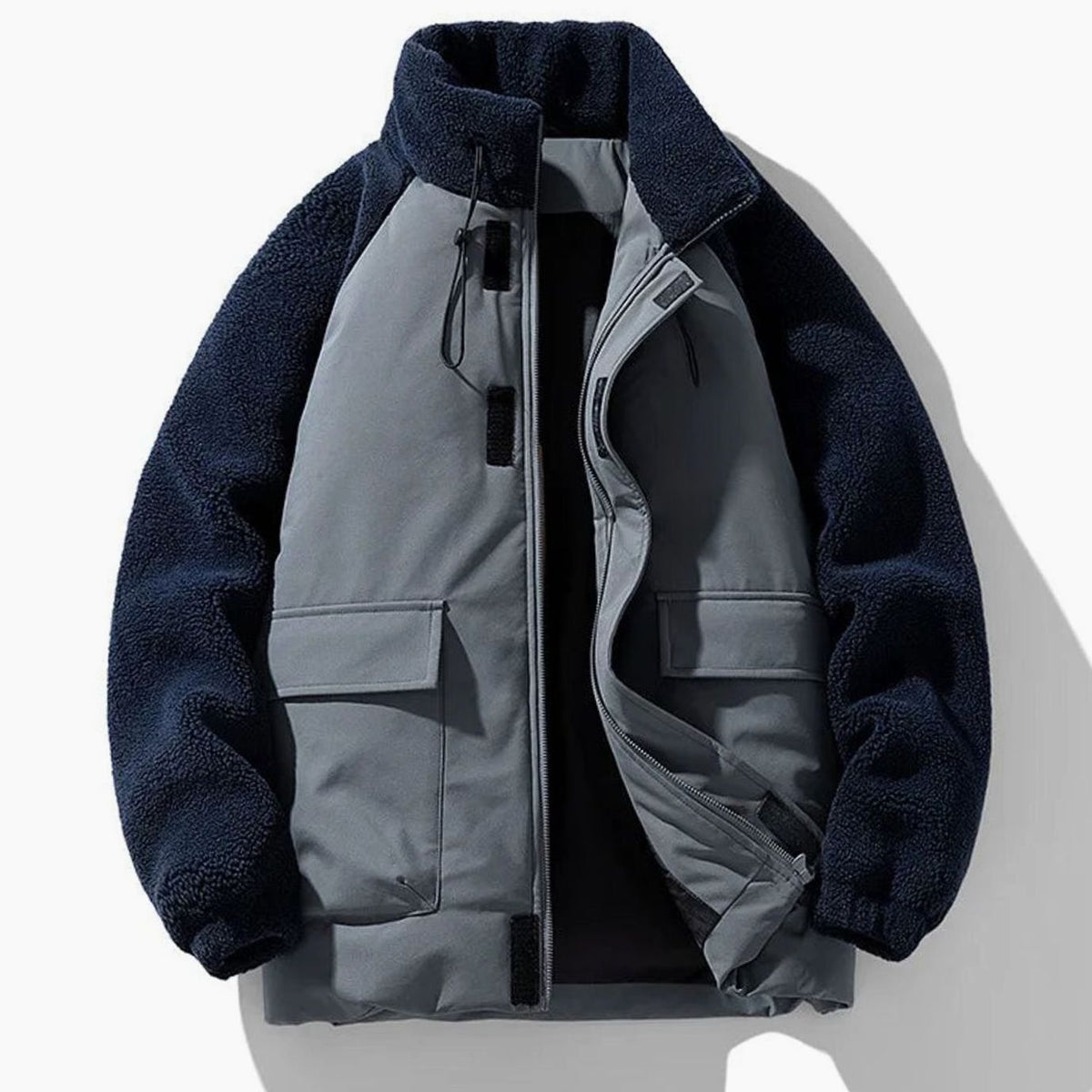Men's Colour-Block Sherpa Fleece Insulated Winter Jacket - Navy