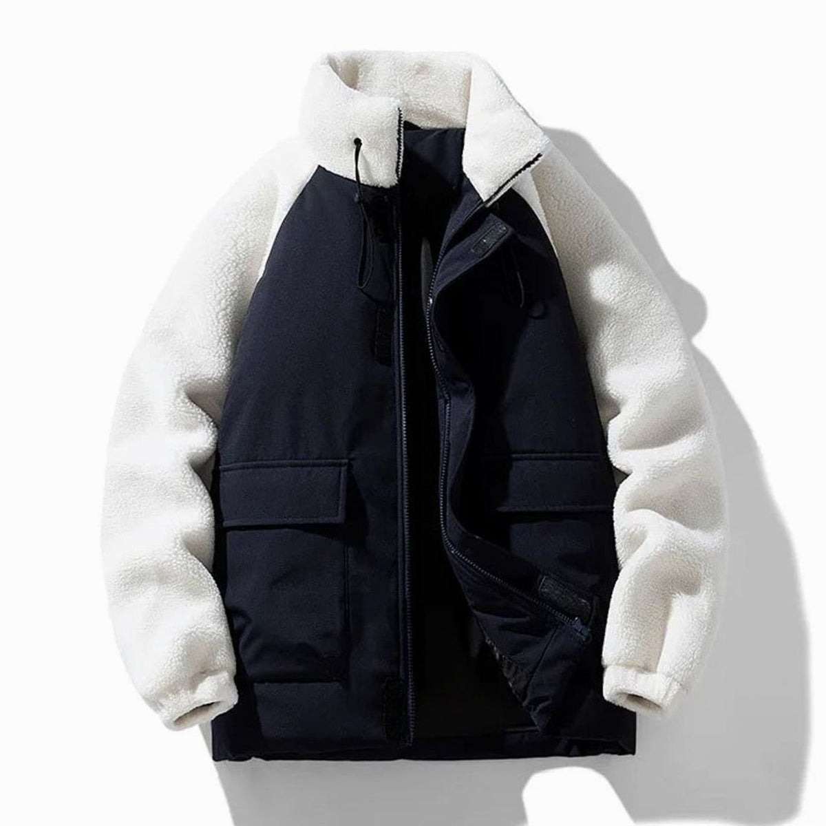 Men's Colour-Block Sherpa Fleece Insulated Winter Jacket - White