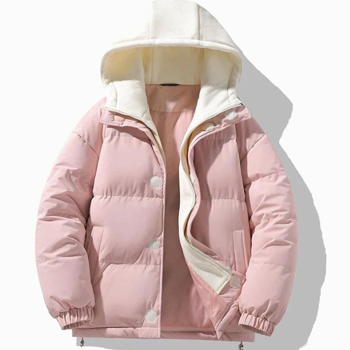 Men's Contrast-Hood Insulated Puffer Jacket - Pink