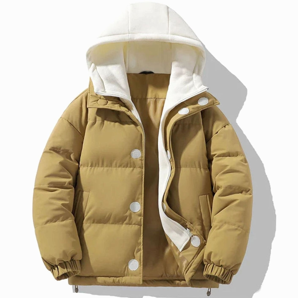 Men's Contrast-Hood Insulated Puffer Jacket - Khaki