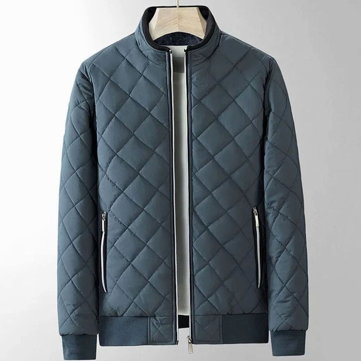 Men's Diamond-Quilted Zip-Up Insulated Bomber Jacket - Grey