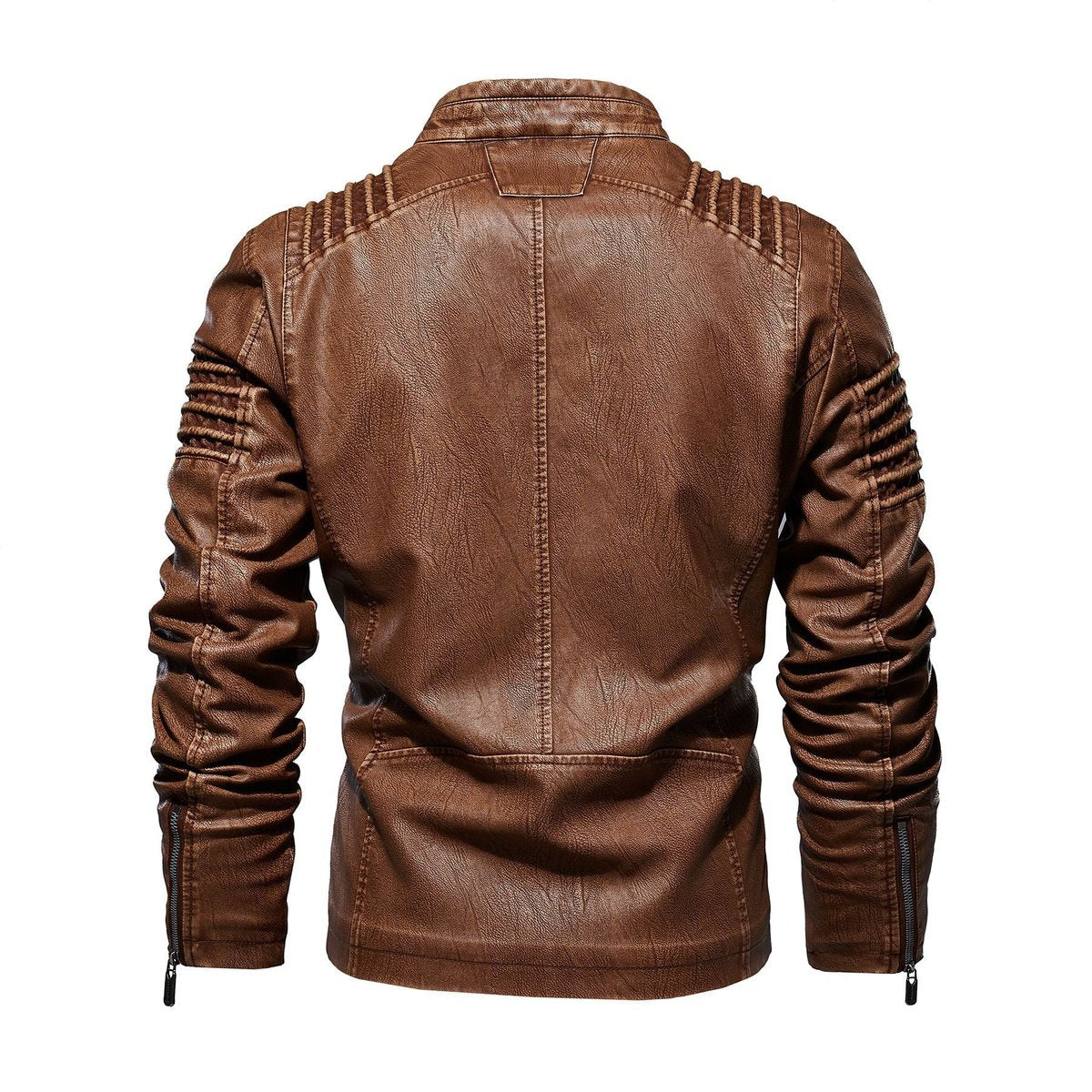 Men's Faux Leather Biker Jacket Structured Shoulder Zip
