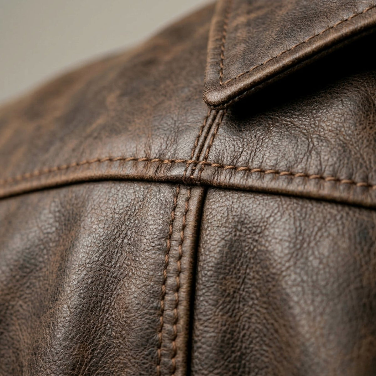 Men's Fitted Distressed Leather Coats Jackets Full-Zip Collar