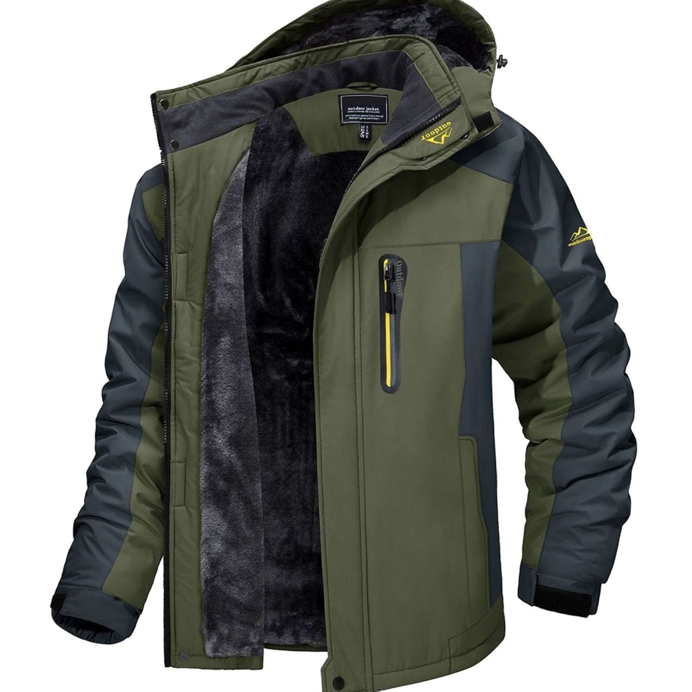 Men's Fleece-Lined Hooded Insulated Heavy-Duty Winter Jackets - Army Green