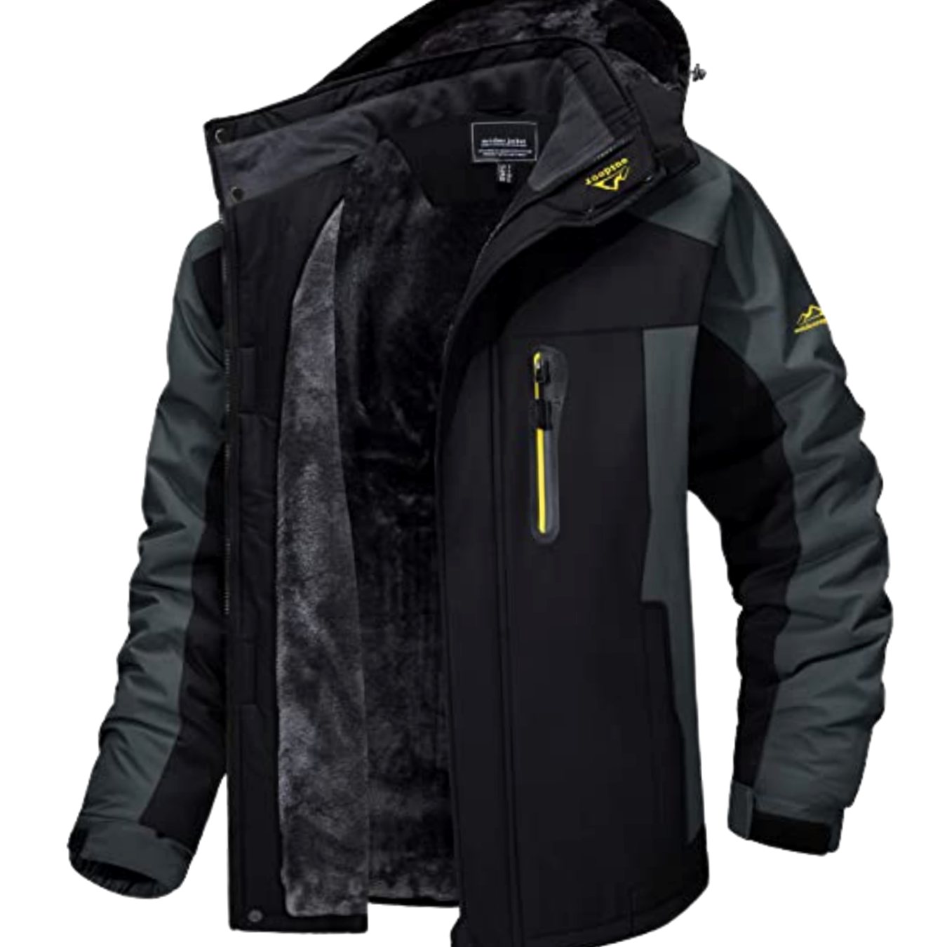 Men's Fleece-Lined Hooded Zip-Up Winter Jackets - Black