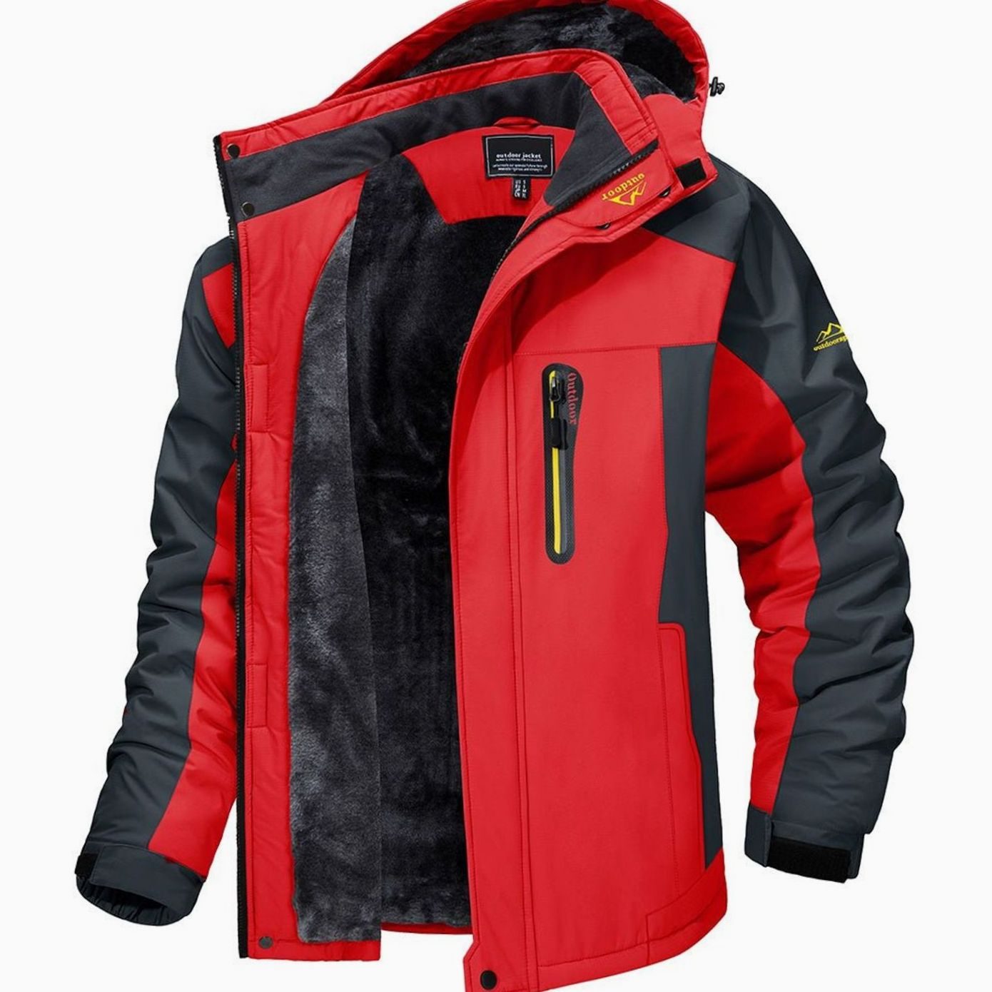 Men's Fleece-Lined Hooded Zip-Up Winter Jackets - Red