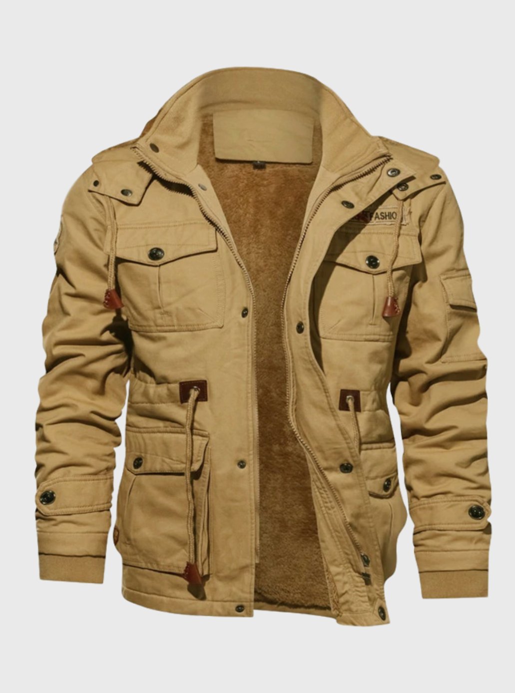Men's Fleece-Lined Multi-Pocket Hooded Cargo Jacket