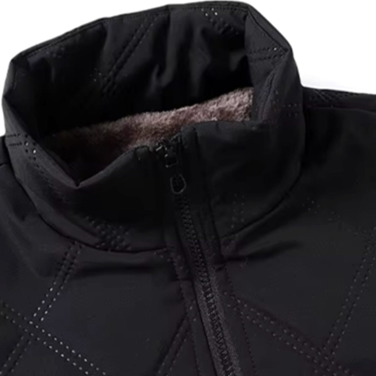 Men's Fleece-Lined Quilted Windproof Stand-Collar Bomber Jacket