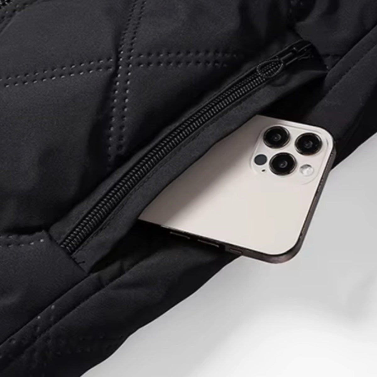 Men's Fleece-Lined Quilted Windproof Stand-Collar Bomber Jacket