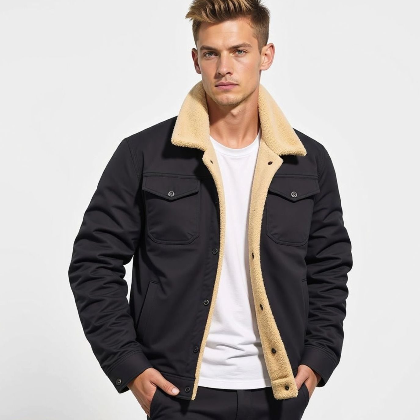 Men's Fleece-Lined Sherpa Collar Outdoor Casual Jacket
