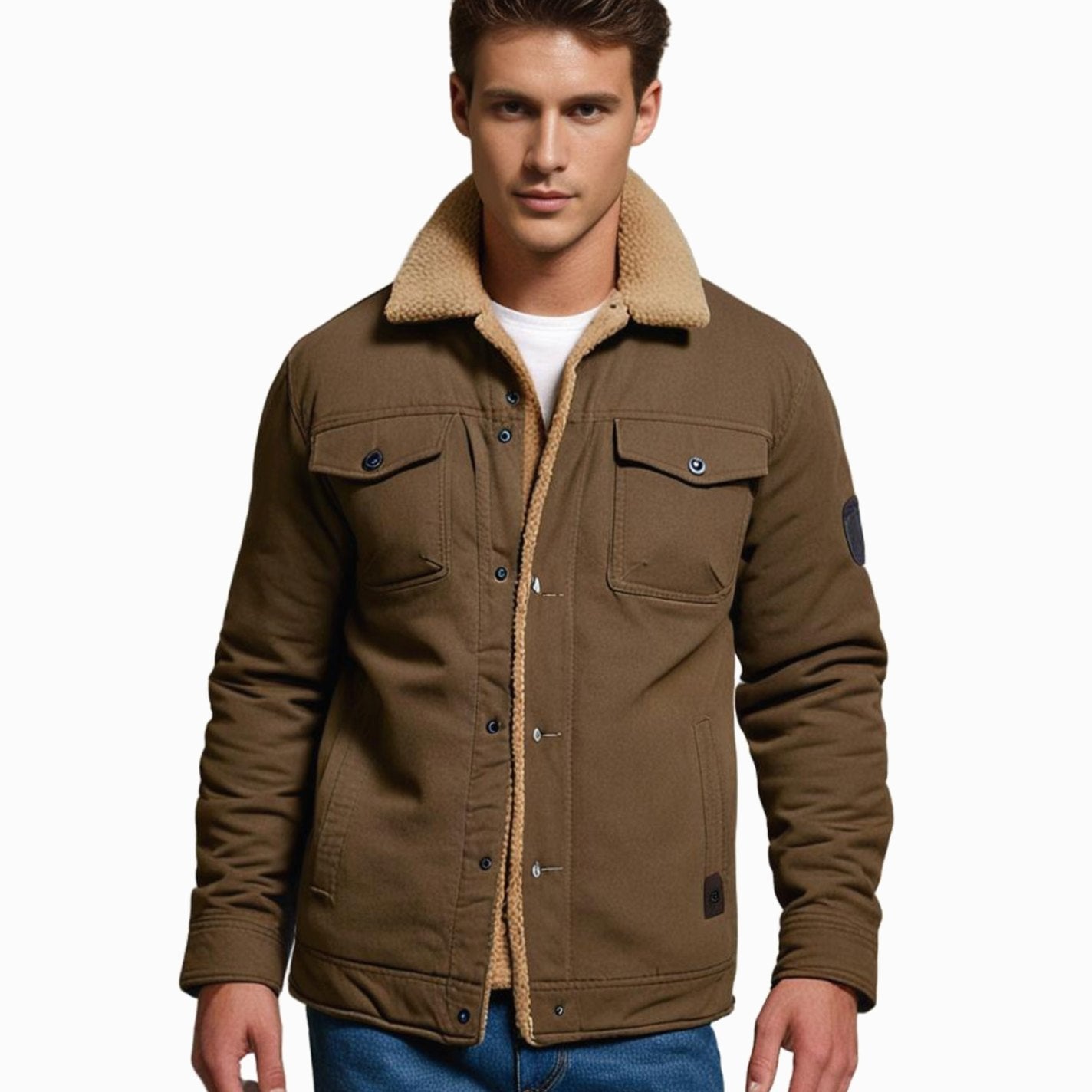 Men's Fleece-Lined Sherpa Collar Outdoor Casual Jacket