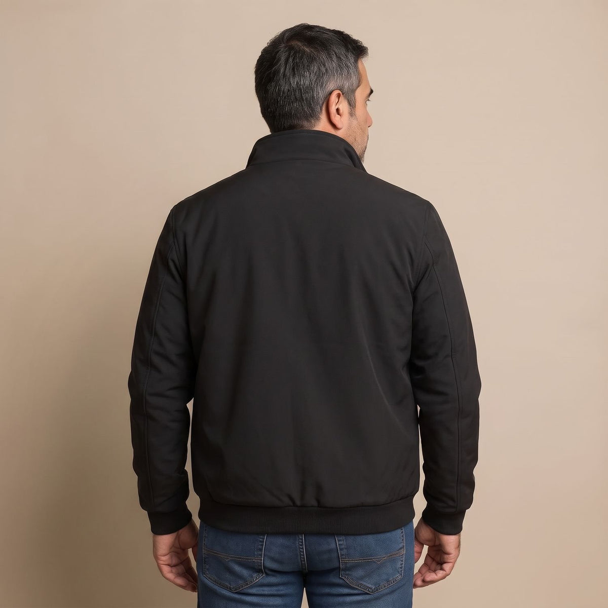 Men's Fleece-Lined Zip-Up Bomber Jacket Stand Collar