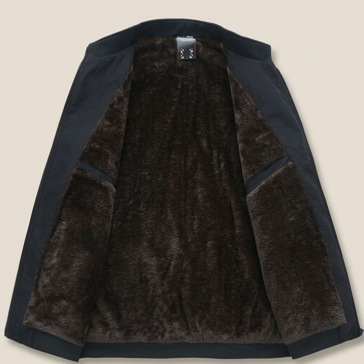 Men's Fleece-Lined Zip-Up Bomber Jacket Stand Collar