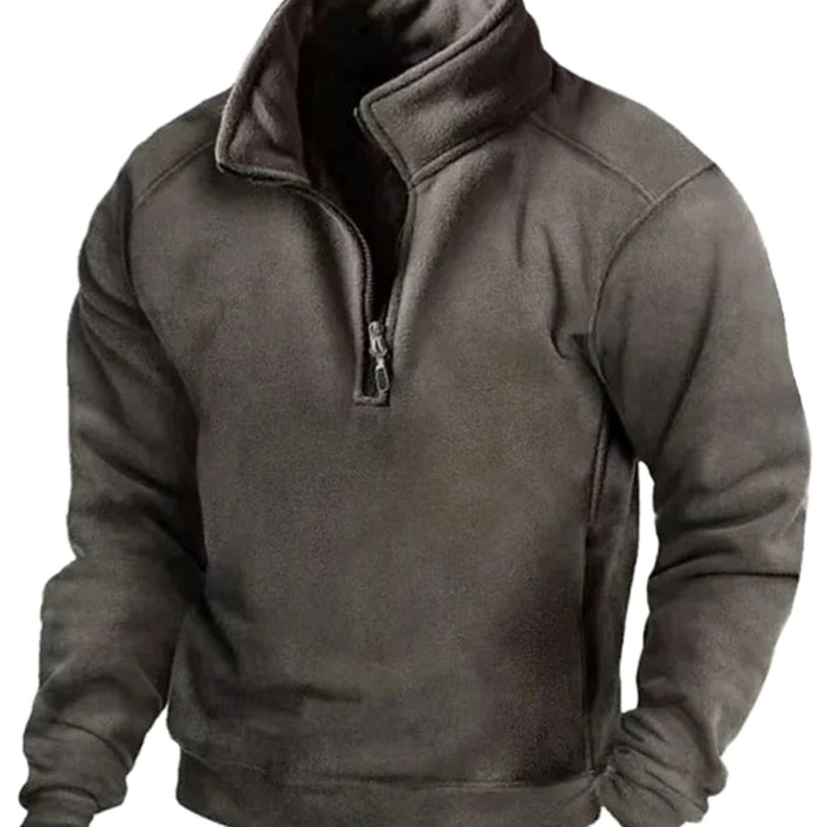 Men's Fleece Quarter-Zip Stand-Collar Pullover Jumper - Dark Grey