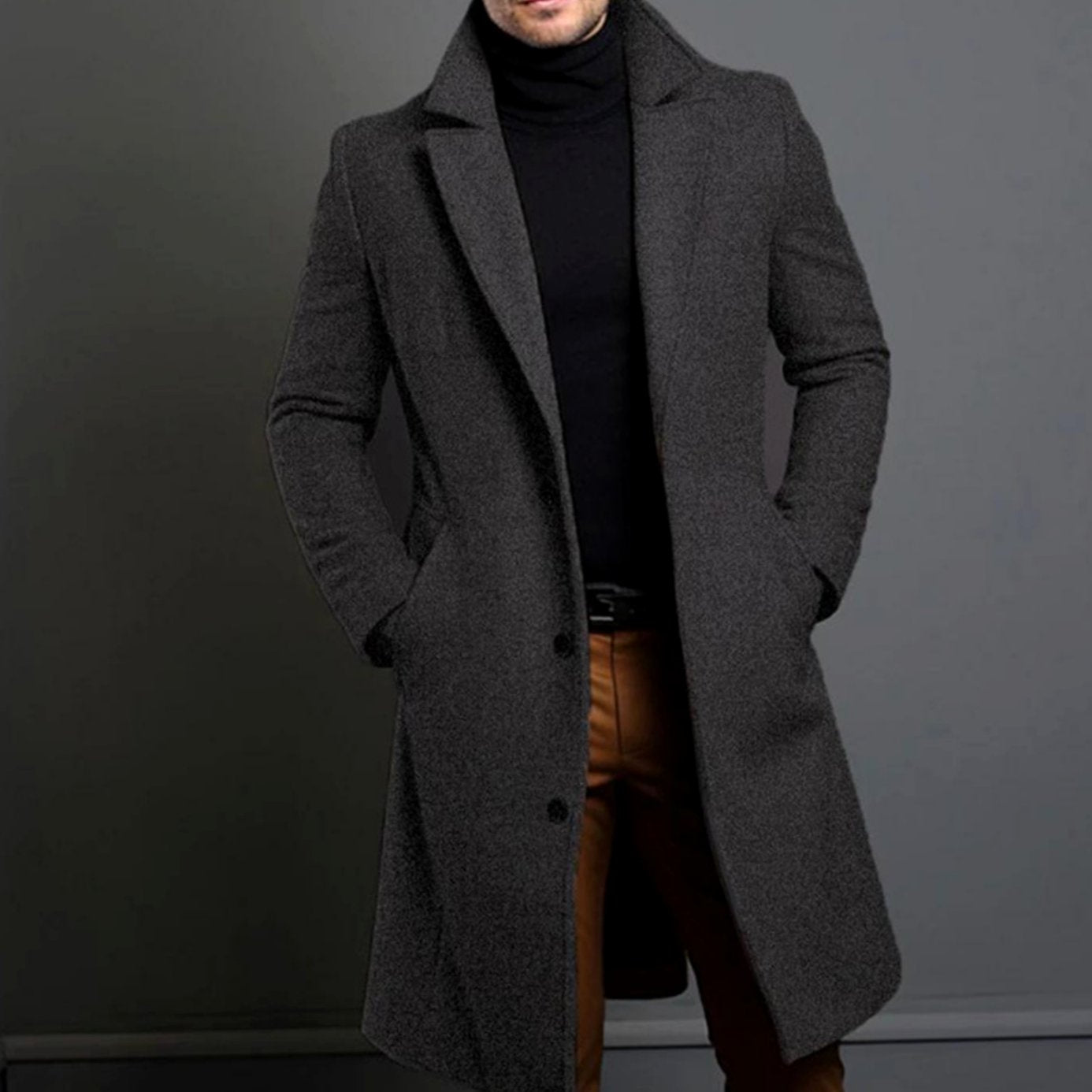 Men's Formal Slim-Fit Single-Breasted Winter Coat - Grey