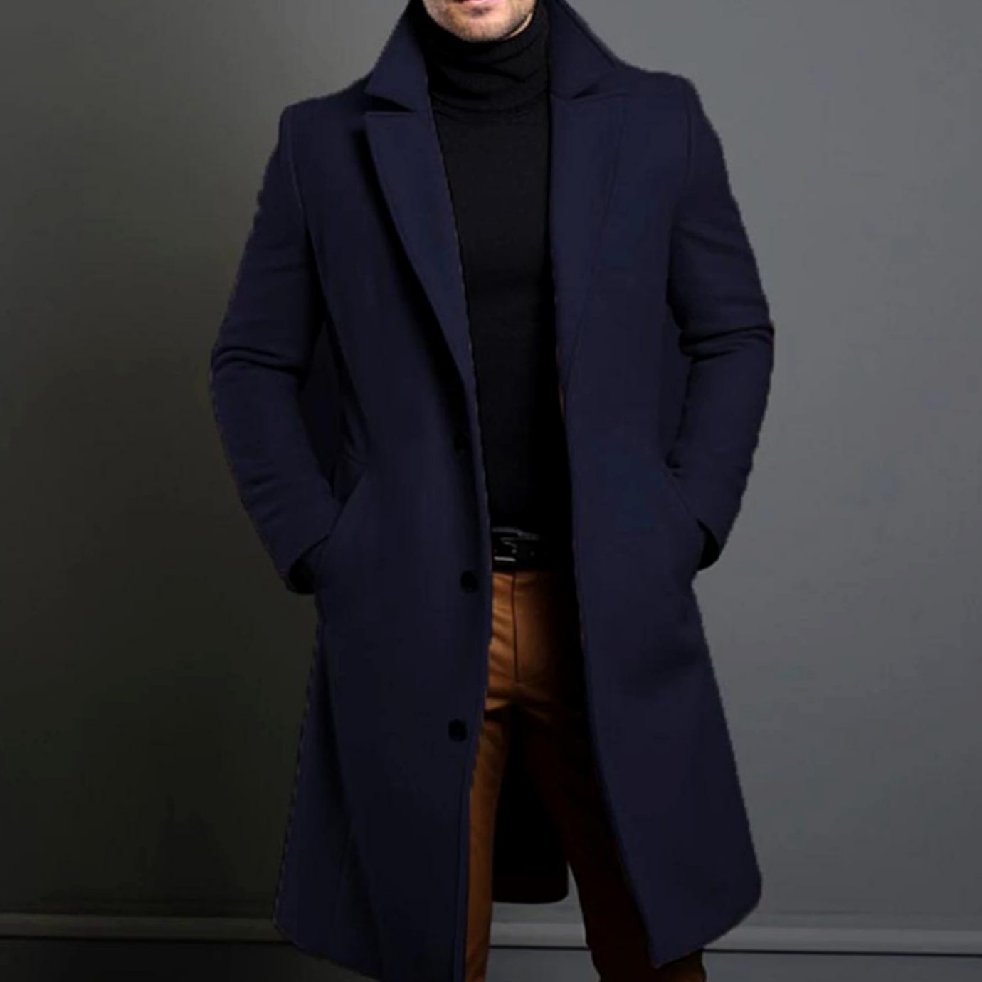 Men's Formal Slim-Fit Single-Breasted Winter Coat - Blue