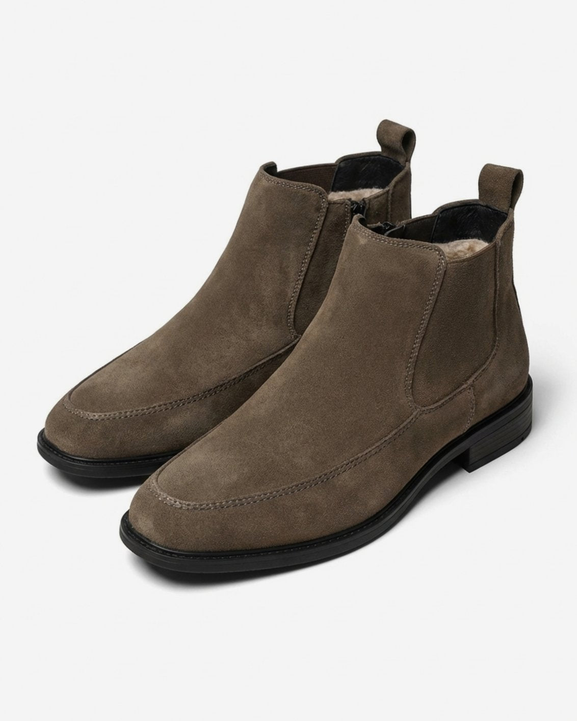 Men's Genuine Suede Chelsea Boots Plush-Lined - Dark Brown