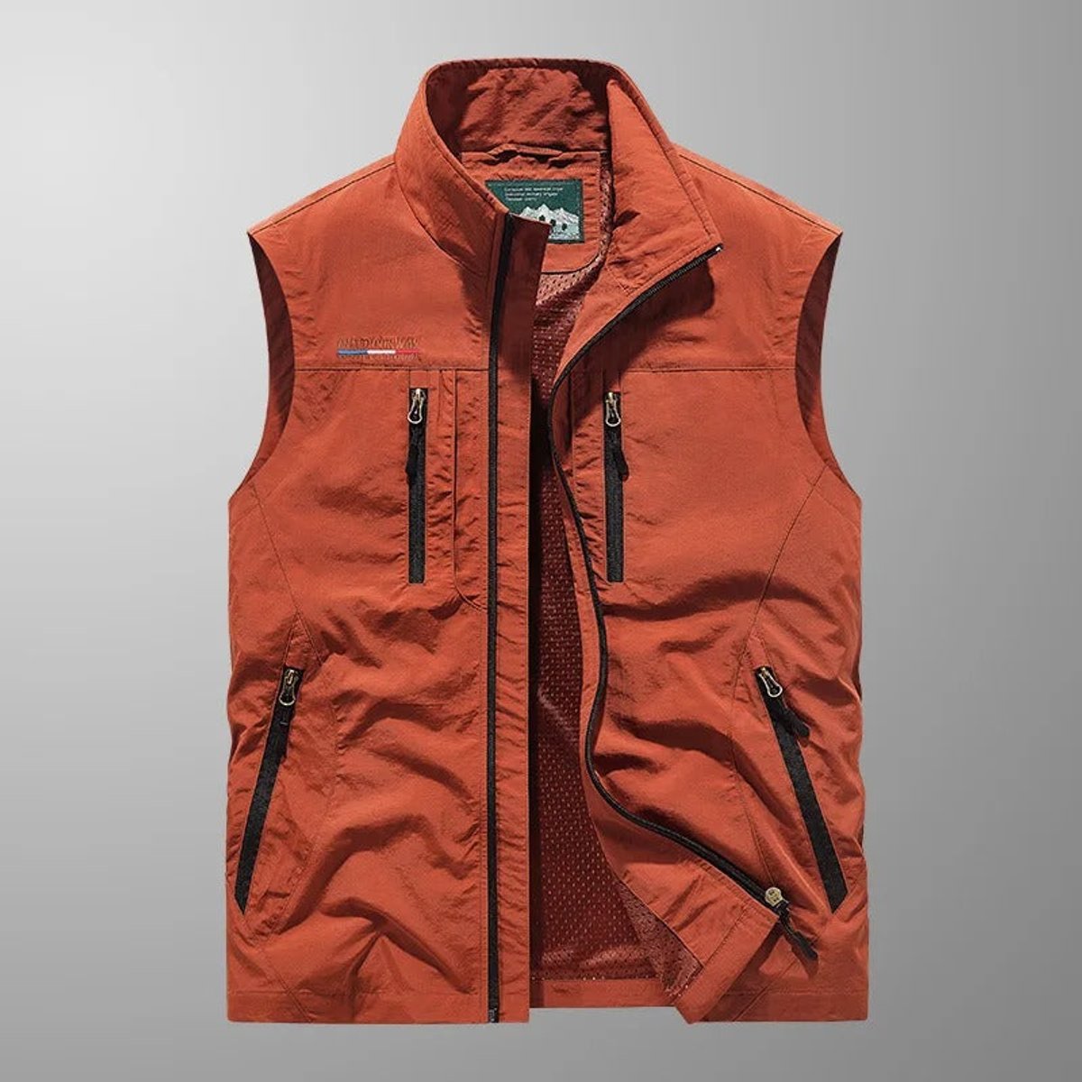 Mens Gilet Sleeveless Multi-Pocket Zip-Up Outdoor Cargo Vest - Red