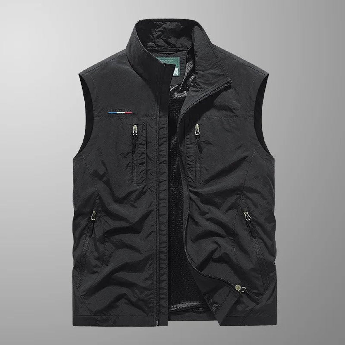 Mens Gilet Sleeveless Multi-Pocket Zip-Up Outdoor Cargo Vest - Black