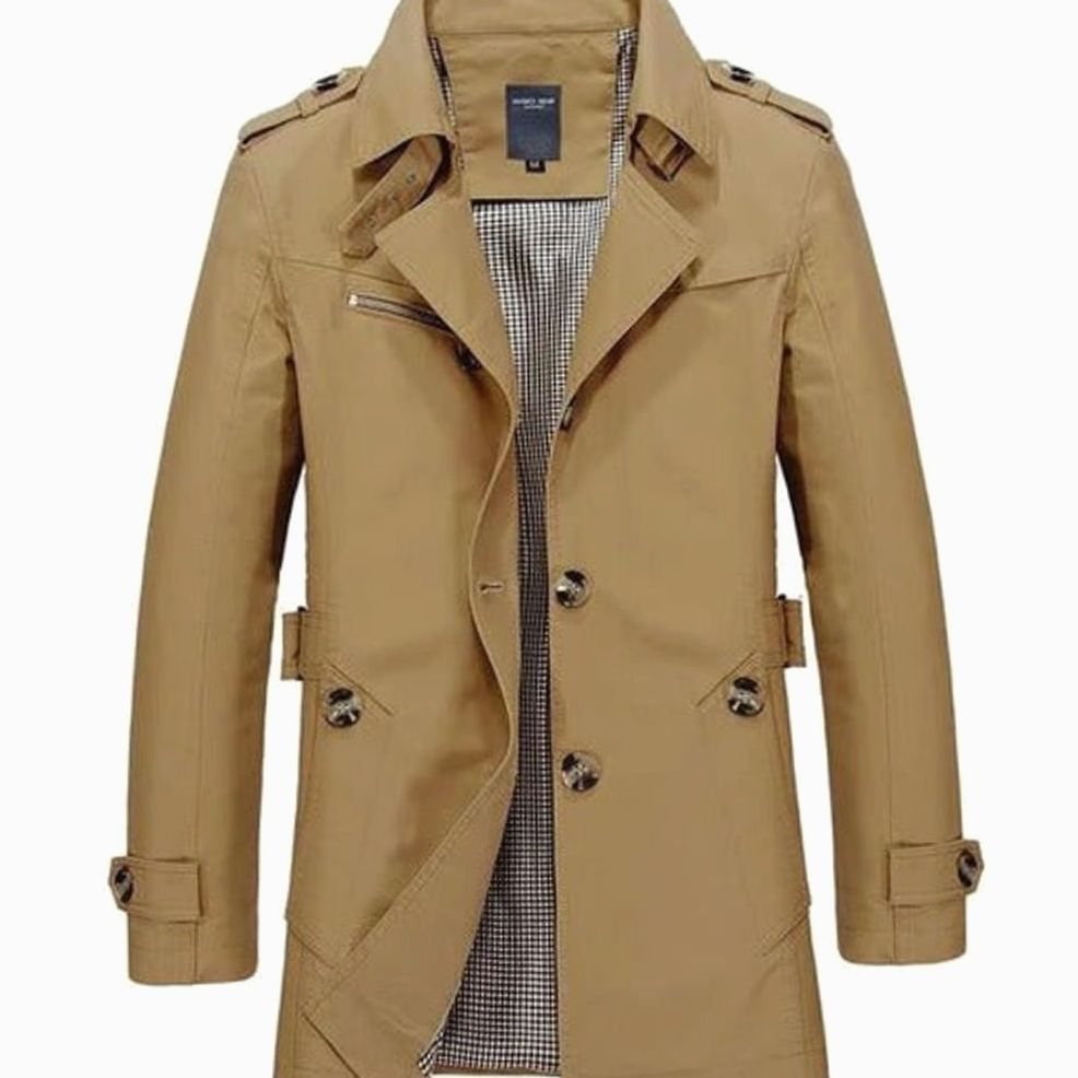 Men's Heritage Double-Breasted Belted Mid-Length Trench Coat - Camel