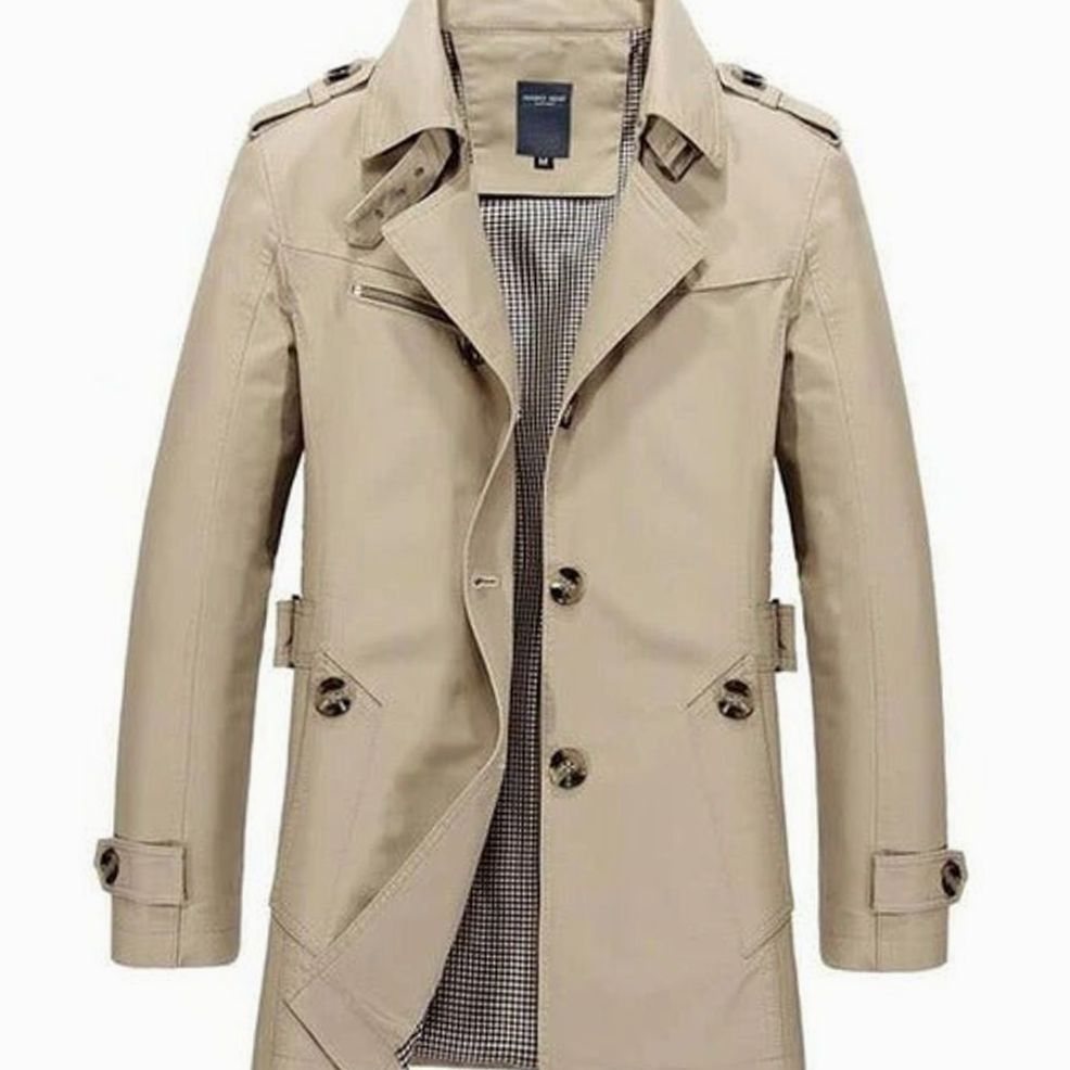 Men's Heritage Double-Breasted Belted Mid-Length Trench Coat - Beige