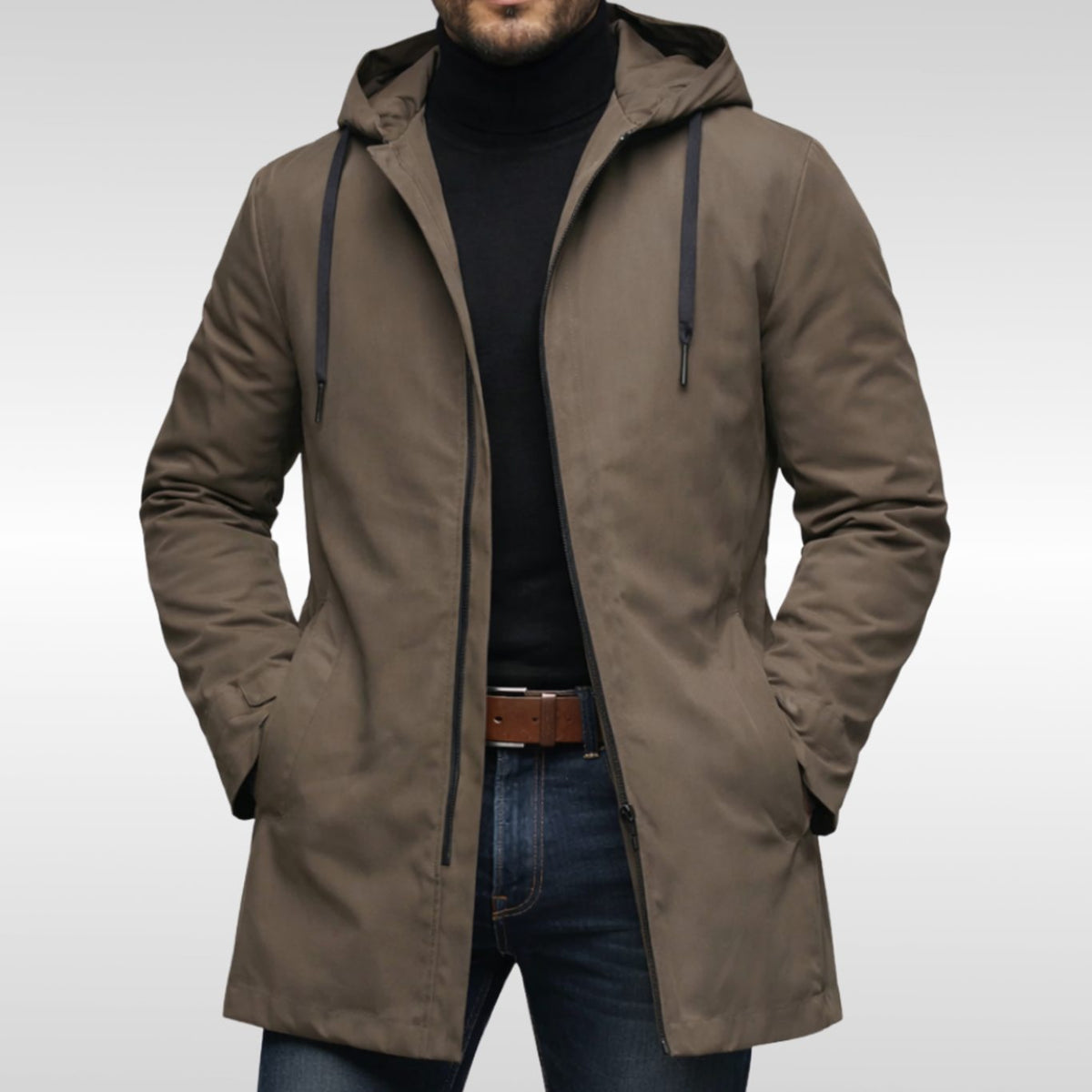 Men's Hooded Oversized Longline Quilted-Lined Winter Coat - Brown