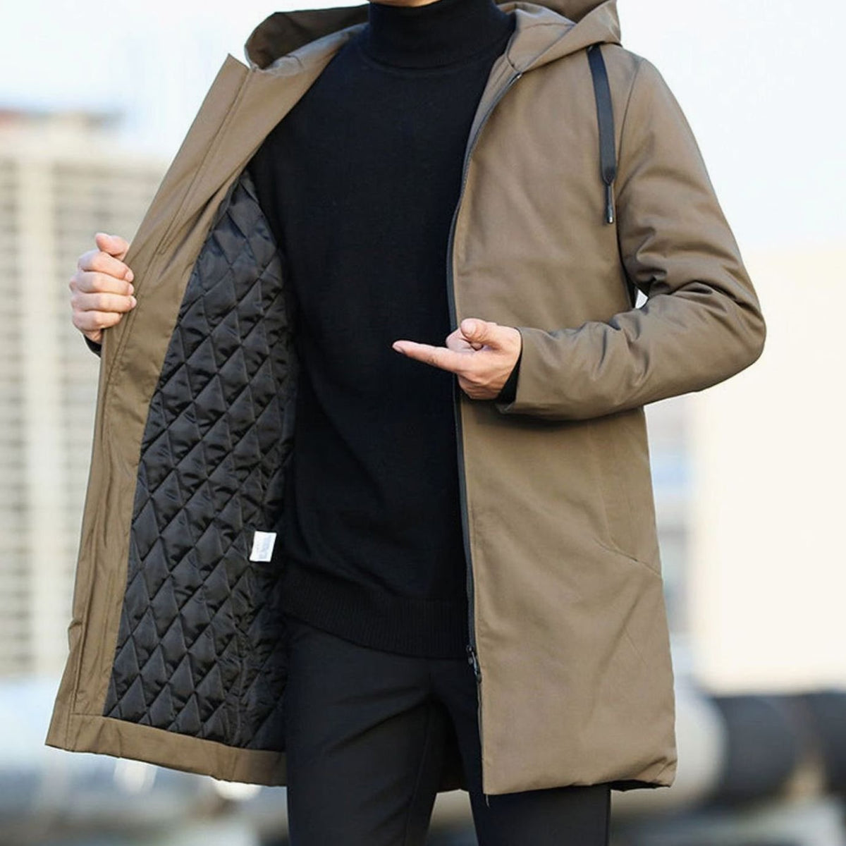 Men's Hooded Oversized Longline Quilted-Lined Winter Coat