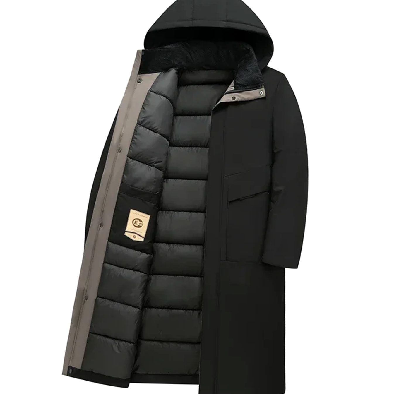 Men's Insulated Hooded Long-Line Winter Coat Full-Zip Quilted