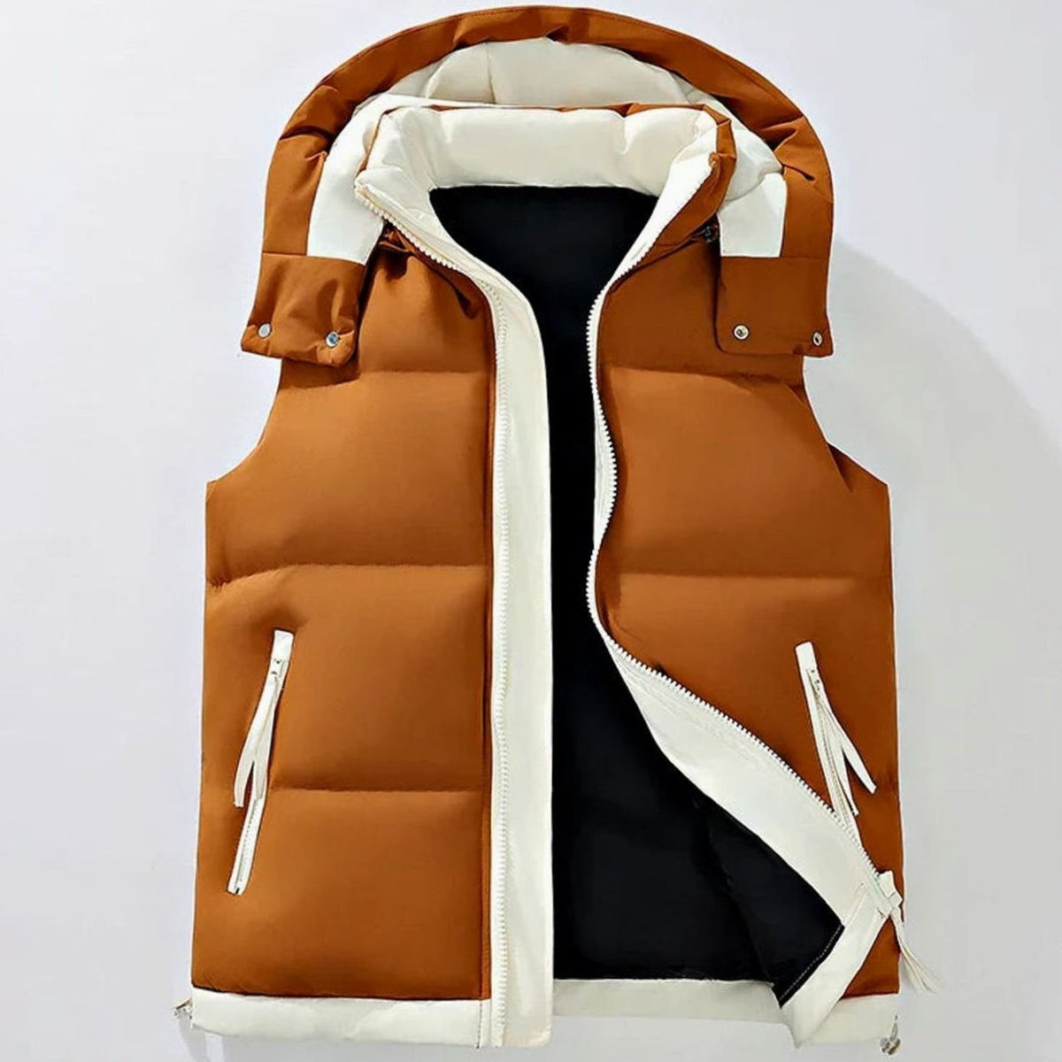 Men's Insulated Hooded Puffer Gilet Sleeveless Vest - Khaki
