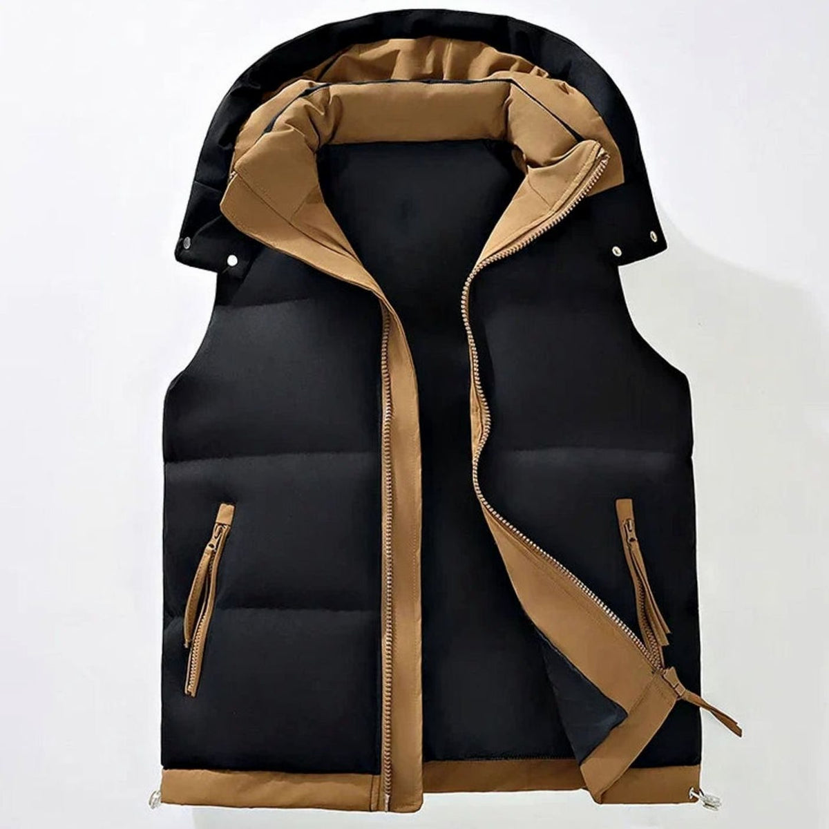 Men's Insulated Hooded Puffer Gilet Sleeveless Vest - Black