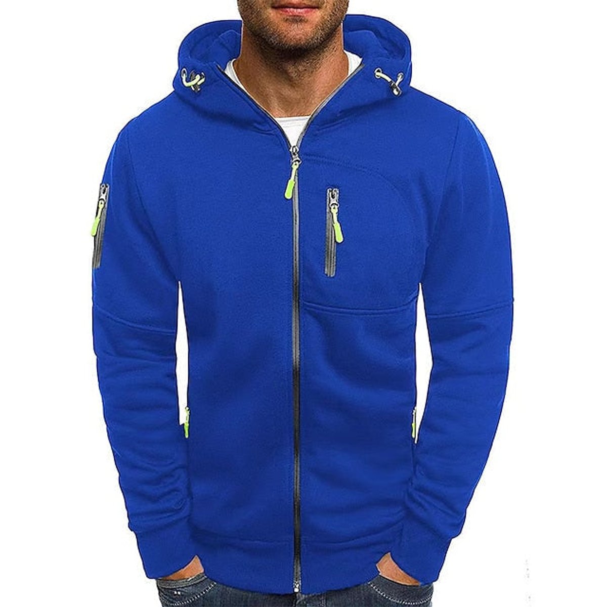 Mens Knit Sweater Zip-Up Hooded Pullover Fleece Hoodie - Blue