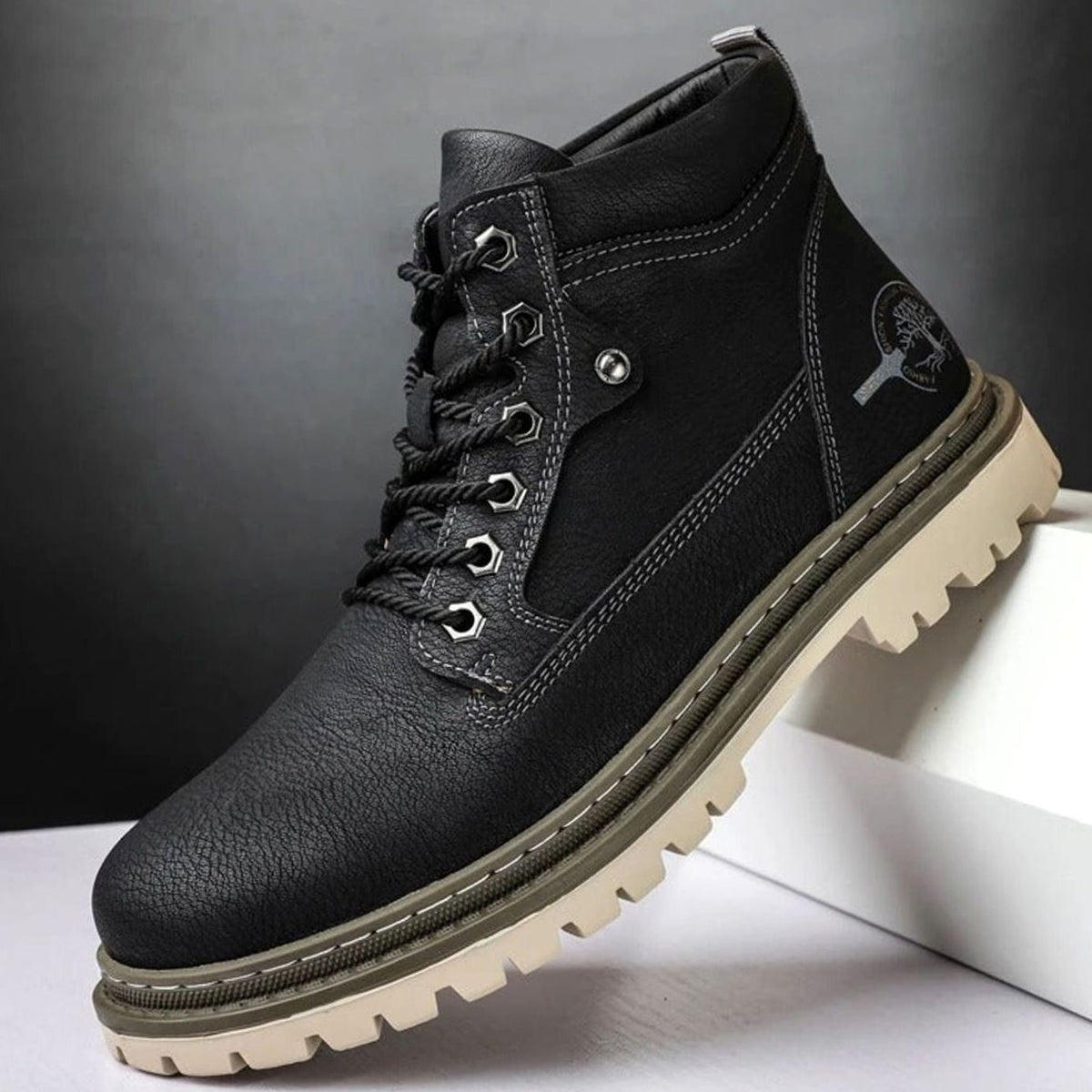 Men's Lace-Up Grain-Textured Rugged Work Boots
