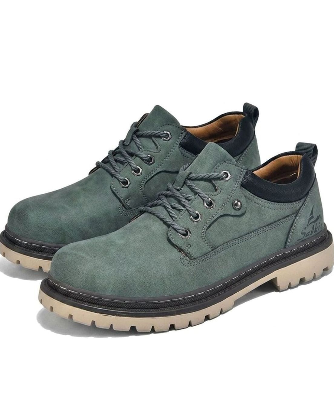Men's Lace-Up Leather Low-Top Work Boots - Teal