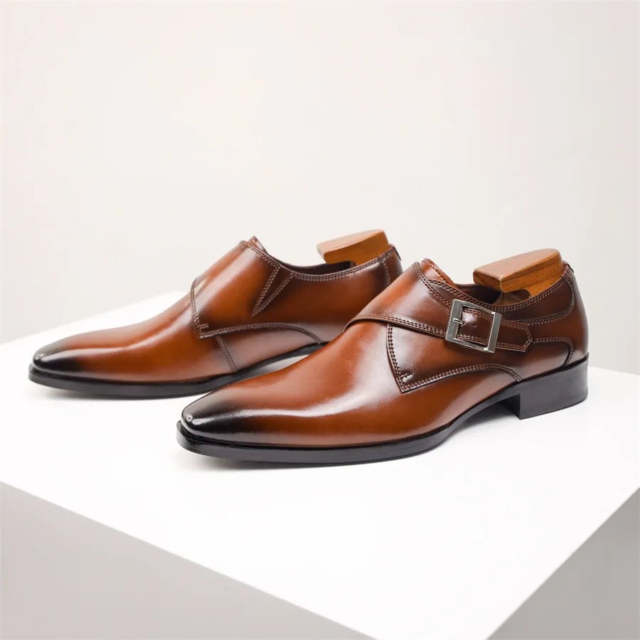 Men's Leather-Look Single Monk Strap Dress Shoes